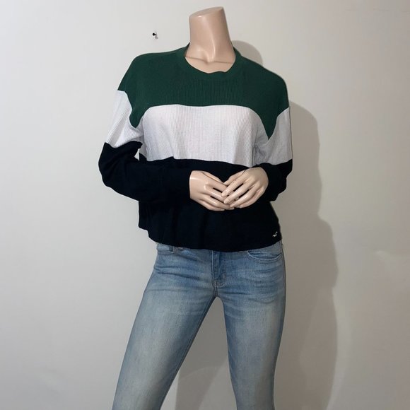 HOLLISTER CALIFRONIA WHITE & GREEN WAFFLE KNIT TOP - XS - Picture 1 of 10